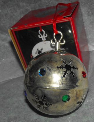 Musical Christmas Silver Ball Ornament With Gem Stones Rotates