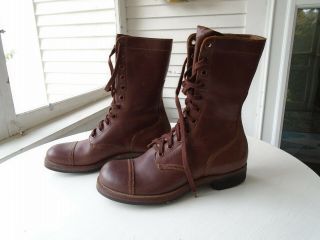 Us Army Korean War Brown Russet Leather Cap Toe Combat Boots 1950