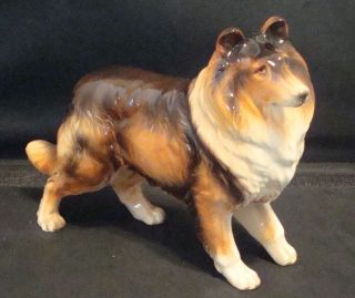 Vintage 1960s Lassie Type Collie Dog 7 " X 5 " Glazed Ceramic Figurine By Japan