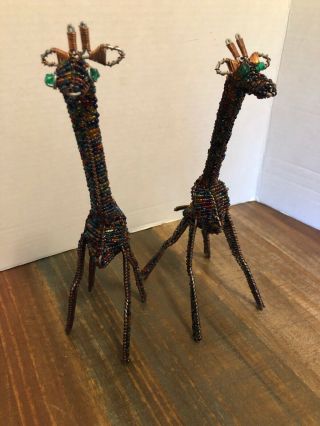 Beaded Wire Giraffe Handmade Beaded Folk Art Animal 9 1/2 Inches Tall