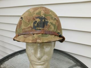 Korean War Era U.  S.  Marine Corps M - 1 Helmet With Usmc Camo Cover