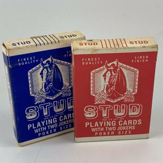 Two (2) Decks Of Vintage Blue & Red Stud Playing Cards