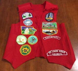 Vintage Bsa Boy Scouts Of America 1960 - 70 Red Felt Vest With Patches