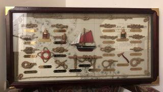 Nautical Sailor Rope Knots Maritime Framed Shadow Box Display.  Wood W/brass Edge