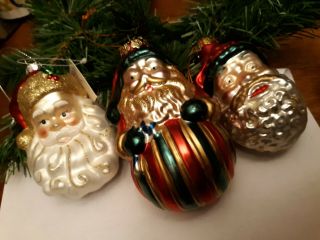 3 Vintage Glass Santa Head Christmas Ornament 4.  5 "