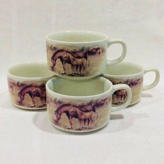 Otagiri Japan Horse / Colt Soup Mugs,  Set Of 4 Equestrian Handled Soup Bowls