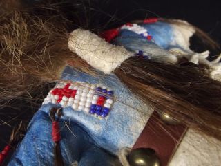 Vintage Native American SIOUX Indian Seed Beaded REAL HAIR Deer skin Doll ESTATE 3