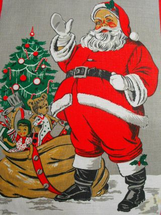 Vintage Swedish Hand Printed Wall Hanging Santa Claus,  Christmas Tree,  Gifts