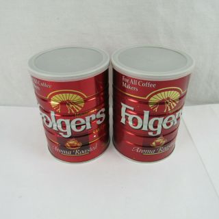Vintage Mountain Grown Folgers Coffee Tins Metal 13 Oz Can W/ Lid Automatic Drip