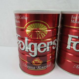 Vintage Mountain Grown Folgers Coffee Tins Metal 13 oz Can w/ Lid Automatic Drip 2