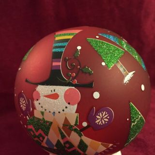 Pier One Led Sphere Christmas Ornament Color Changing Snowmen Glittery Trees 4 “