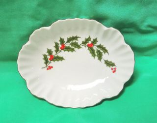Oval Bon - Bon Dish Christmas Holiday Holly All The Trimmings Porcelain Macy 1986