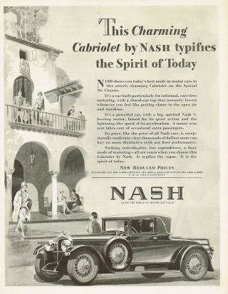 1928 Big Vintage Nash Cabriolet Motor Car Automobile Art Print Ad