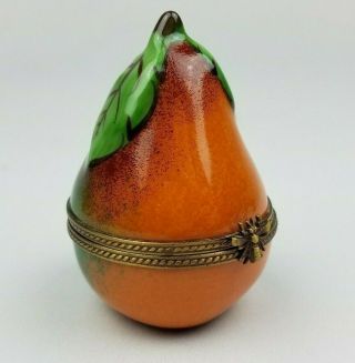 Limoges France Pear Porcelain Trinket Box Peint Main Dubarry Fruit Bee Clasp