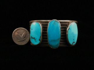 Vintage Navajo Bracelet - Wide Sterling Silver And Turquoise Cuff