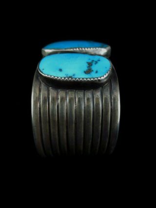 Vintage Navajo Bracelet - Wide Sterling Silver and Turquoise Cuff 3