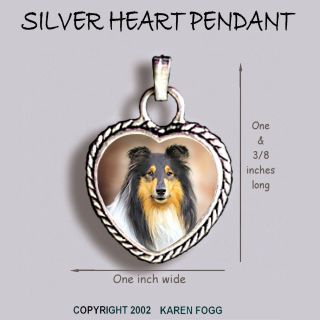 Collie Dog Rough Coat Tri Color - Ornate Heart Pendant Tibetan Silver