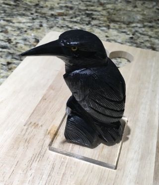 Hand Carved Black Onyx Raven Back