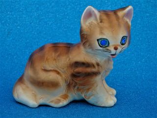 Orange/red Tabby Cat Figurine With Rhinestone Eyes