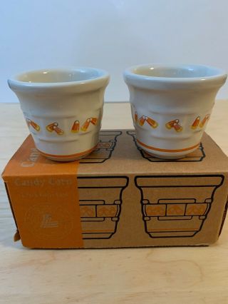 Longaberger 1999 Pottery Set Of 2 Candy Corn Votive Cups