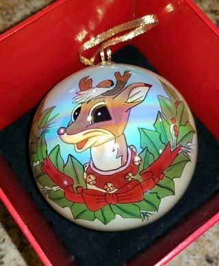 Vintage 1999 Jc Penney Large 3 1/2 " Glass Ball Ornament Rudolph Reverse Painting