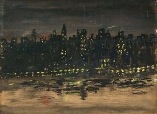 1950 Eva Hanse Signed York City At Night Skyline O/b Painting " Section Ii "