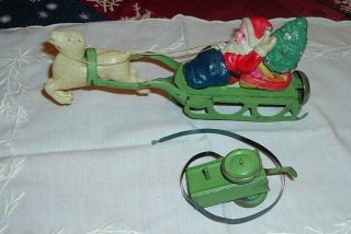 Vintage Celluloid Santa W/sleigh,  Wind Up Toy,  With Bell,  Christmas