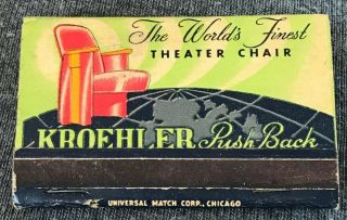 Matchbook H.  V.  Williams Kroehler Mfg.  Co.  Chicago Il Kroehler Push Back Chairs