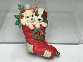 Kurt S.  Adler Cocker Spaniel Puppies In A Santa Stocking Christmas Ornament (8)