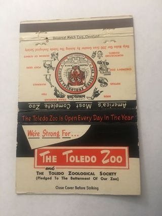 Vintage Matchbook Cover Matchcover Toledo Zoo Ohio Oh 40 Strike Unstruck
