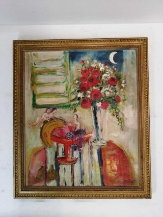 Old Oil Painting On Canvas Signature Chagall