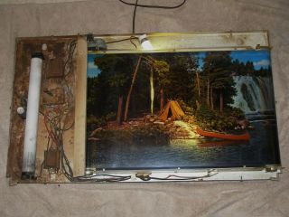 Vintage Hamm ' s Motion Beer Light Sign Scene - O - Rama Canoe Campfire As - Is/Parts 2
