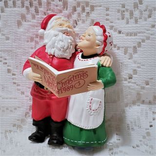 Santa Mrs Claus Vintage 80s Christmas Ornament Caroling Keepsake 1989