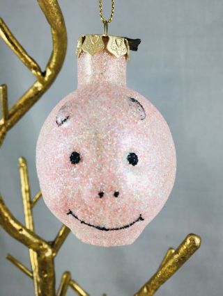 Hand Blown Glass Christmas Ornament 3” Pink Glittered Pig Thomas Pacconi 2003