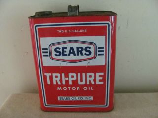 Vintage 2 Gallon Sears Motor Oil Can - Red Tri - Pure