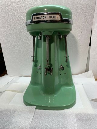 Vintage Hamilton Beach 40dm Jadite Green Triple Milk Shake 3 Head Mixer,