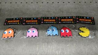 Pac - Man Rubber Keychain Complete Set 5 Blinky Pinky Inky Clyde Bandai Namco