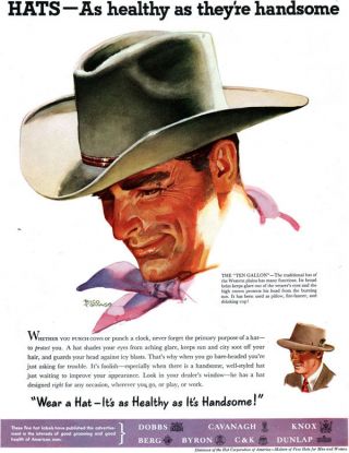 Rico Tomaso Ten Gallon Cowboy Hat Western Plains Knox Dobbs 1952 Print Ad