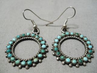 Museum Vintage Zuni Navajo Circle Turquoise Sterling Silver Hoop Earrings
