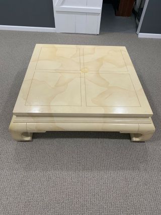 Henredon Asian Ming Dynasty Goat Skin (pearl Colored) Vintage Coffee Table 4’x4’