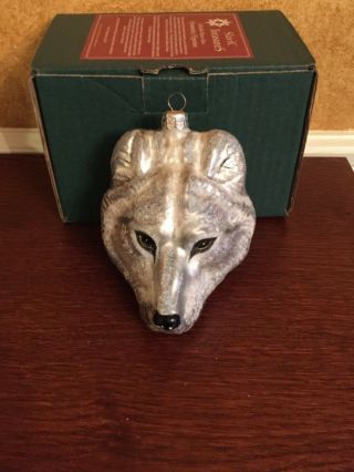 Slavic Treasures Large Wolf Head Hand - Made Glass Ornament