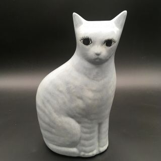 12 Inch Tall Grey Ceramic Hand Painted Kitty Cat Shelf Sitter