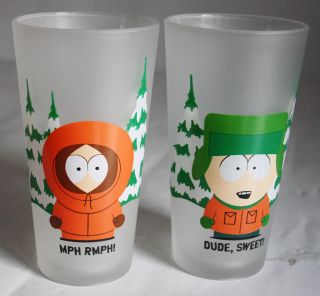 2x Very Rare 2000 South Park Drinking Glass Kyle Kenny 13cm/5 " High