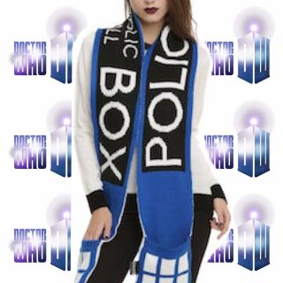 Doctor Who Tardis Police Call Box Fringed Knit Scarf