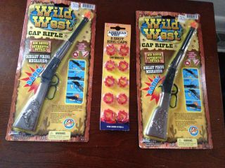 Wild West Toy Cap Gun Rifles Lever Action Metal & Plastic & Pack Of Caps