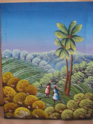 Haitian Landscape Oil Painting Women Figures Harvest Signed Jn Fredo ? Miniature