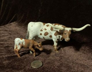 Retired Schleich 2010 Texas Longhorn Cow And Calf Figurines