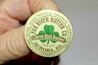 Vintage Fox River Butter Co.  Clover Hill Celluloid Pin Back Aurora Il