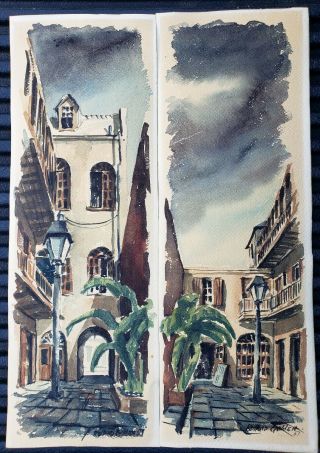 2 Rolland Golden 1957 Watercolor Signed Water Color Orleans Vintage Painting