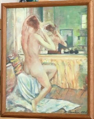 Seated Female Nude Oil Painting On Board Dated 1980 Signed M.  Epstein